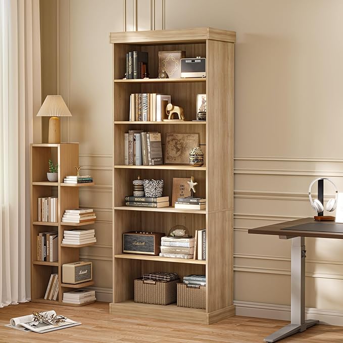 Vyre 70.8" Tall Farmhouse Bookshelf with Glass Doors, Modular Bookcase with 6-Tier Adjustable Shelves, Large Storage Cabinet for Kitchen, Living Room, Set of 4, Brown
