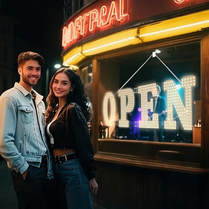 LED Open Signs for Business 30"x10" Dimmable Bright Business Open Sign with Hanging Installation for Window Stores, Hotel, Store, Bar, Retail Shop, Salon, Restaurant