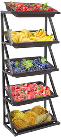 5 Tiers Retail Display Rack, Single Row Commercial Market Shelf Fruit and Vegetable Basket Stand Rack Set Snack Pantry Shelf Unit for Kitchen, Office, Store