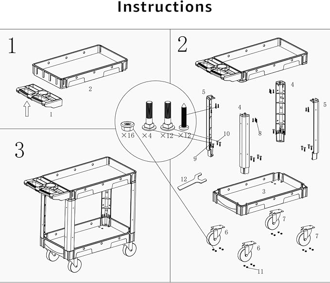 Commercial Grade 2 Shelf Utility Cart with Wheels - Rolling Tool Trolley, Heavy Duty Service Push Cart for Business Warehouse Office Restaurants Ecommerce Garage