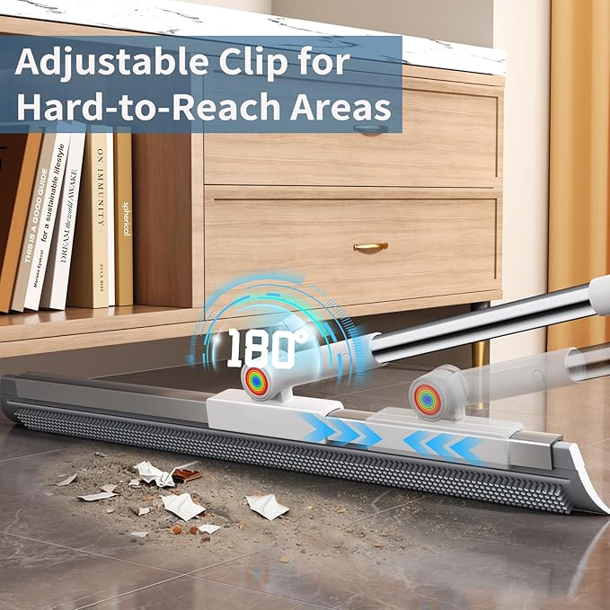 Squeegee Broom for Floor, Rubber Silicone Magic Broom with 180° Rotating Head & 63" Long Handle, Floor Squeegee Broom for Indoor/Outdoor Floor Cleaning, Pet Hair, Tile, Garage Concrete, Glass
