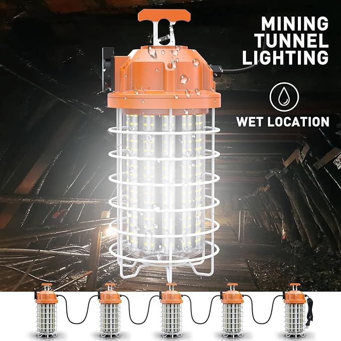 NS 150W LED Temporary Work Light Fixture,5,000K 24250 Lumen Daylight White,IP64 Dust & Waterproof,Portable Hanging Construction Lighting for Jobsite Indoor Outdoor Workshop Location