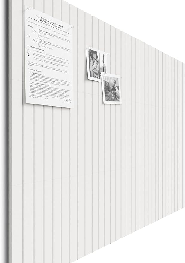 Bumusty Large Cork Board Alternative-47 x35 Felt Bulletin Board Tiles, with 30 Pushpins, 70 Adhesive Tabs, 12-Pack Slat Wall Paneling, Cork Boards for Office Push Pin Board Felt Board-Milky White