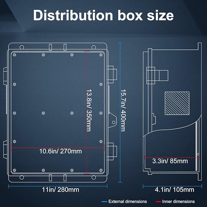 Outdoor Electrical Junction Box, ABS Water Resistant Enclosure with Internal Mounting Panel & Hinged Cover, 15.7" H* 11" L* 4.1" W