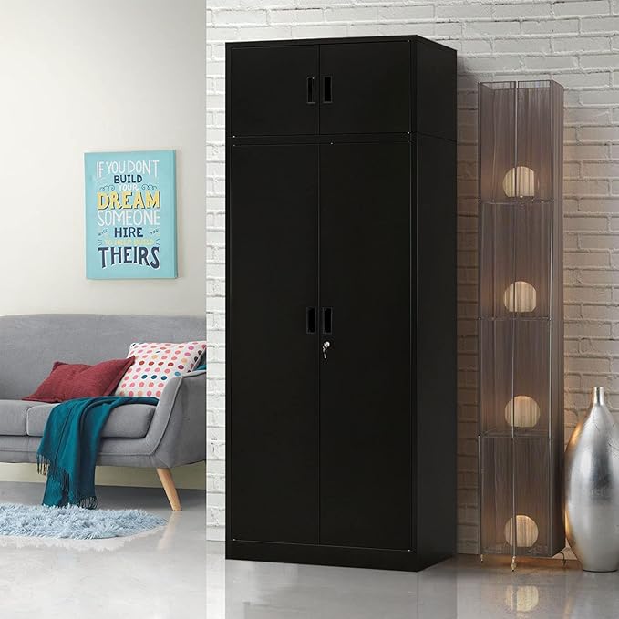 BESFUR Metal Storage Cabinet 87" H,Tall Locking Storage Cabinets with Top Cabinet and 4 Adjustable Shelves for Home Office, Garage,School, Apartment, Warehouse, Utility Room，Black