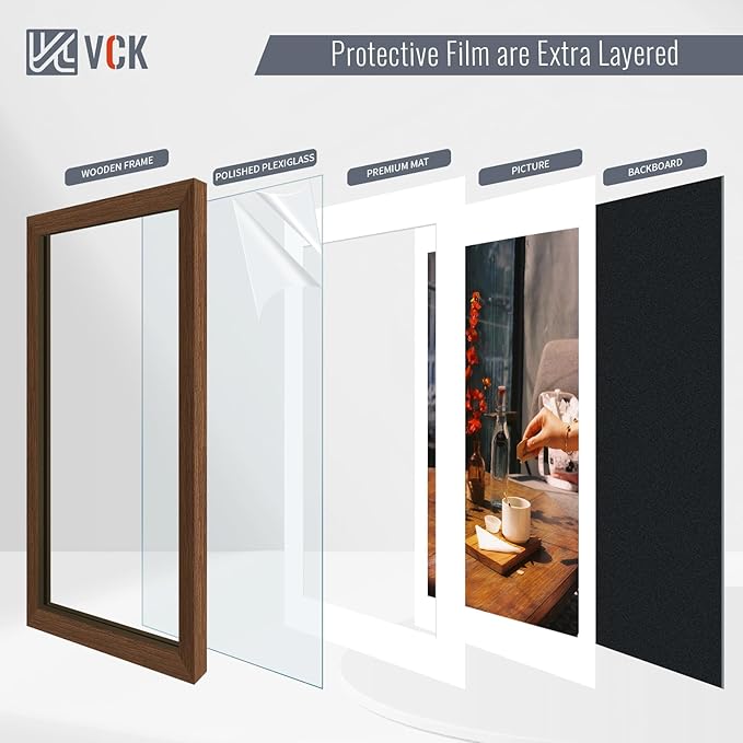 VCK 18x24 Poster Frame 2 Pack - Brown, High-End Wood Picture Frames with Polished Plexiglass, Display 16x20 Photo with Mat or 18x24 without Mat, Art Gallery-Quality, Wall Hanging, Brown