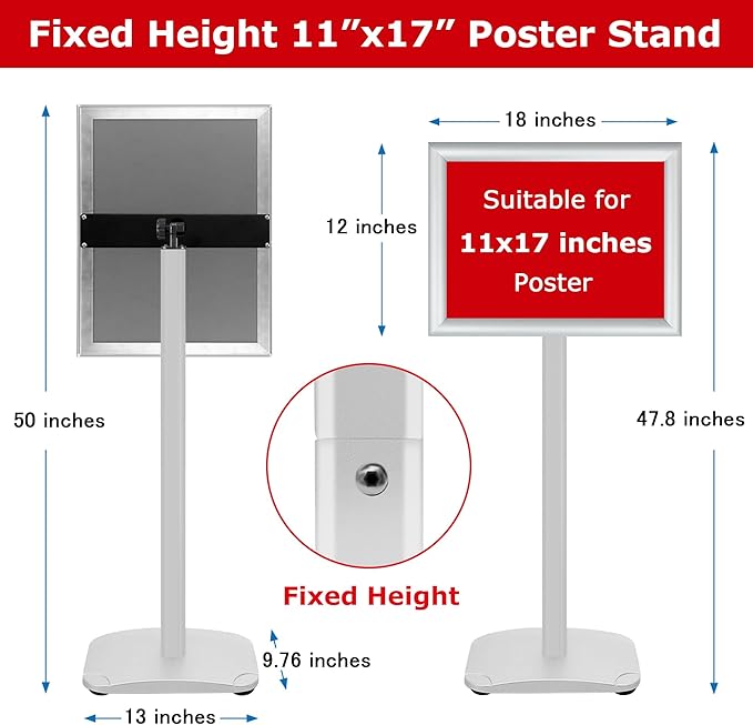 Heavy Duty Standing Sign Holder 11x17 Inch - Pedestal Floor Sign Stand with Weighted Base - Vertical & Horizontal View Poster/Menu Holder for Indoor/Outdoor Business Store Advertising, Silver
