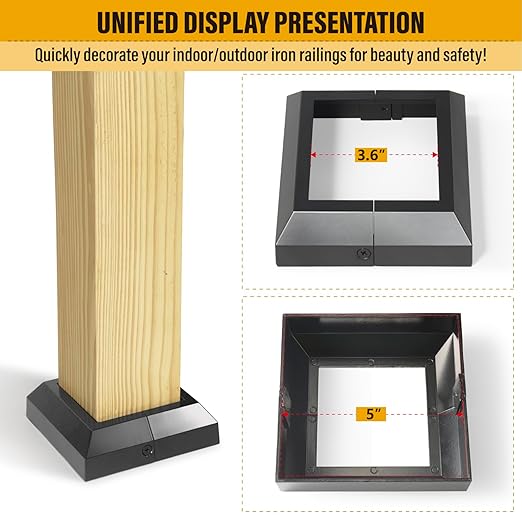 3.5"x3.5"（Actual: 3.5"x3.5"） Deck Post Base Cover Decorative Post Base Trim Skirt Black Aluminum 12Pack