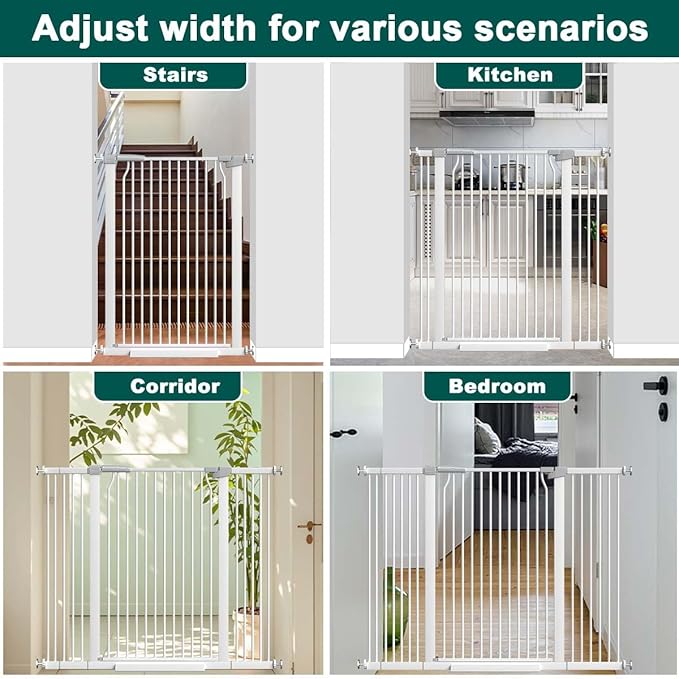 Fairy Baby 40.5" Extra Tall Baby Gate for Stairs, 40.6"-54.7" Extra Wide Dog Pet Gate Indoor Outdoor, Pressure Mounted Walk Thru Swing Metal Safety Child Gate, Cat Puppy Gate for House Doorways, White