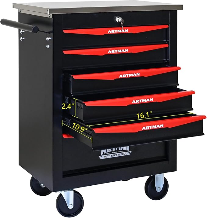 6 Drawer Rolling Tool Chest with Locker, 22.2" D Metal Movable Lockable Tool Cart Box Multi-Functional Hardware Storage Cabinet Box for Warehouse Basement Home Pantry Garage