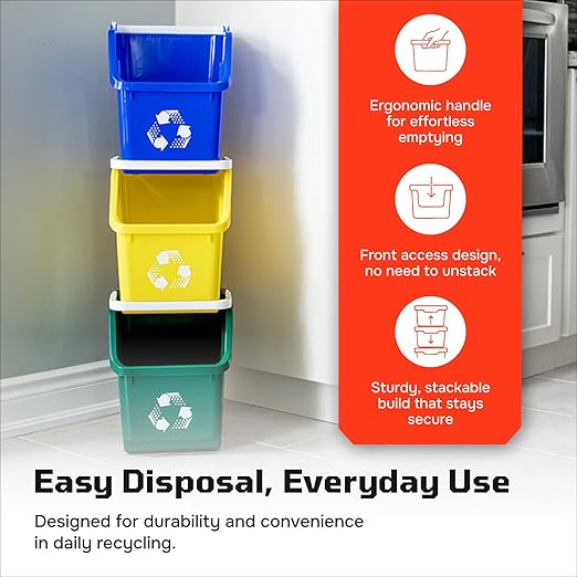 6 Gallon Stackable Recycling Bins for Homes, Garages, Offices Made of 100% Recycled Plastic - (Grey, 20 Pack)
