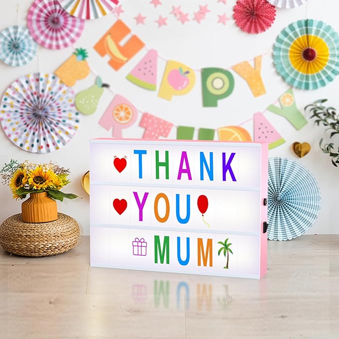 Cinema Light Box,Cool Stuff Christmas Birthday Gifts for 8 9 10 11 12 Year Old Teen Girl/Women,DIY Lightbox for Teen Girls Room Decor,Light Up Letters Board with 212 Letters and Emojis -Pink