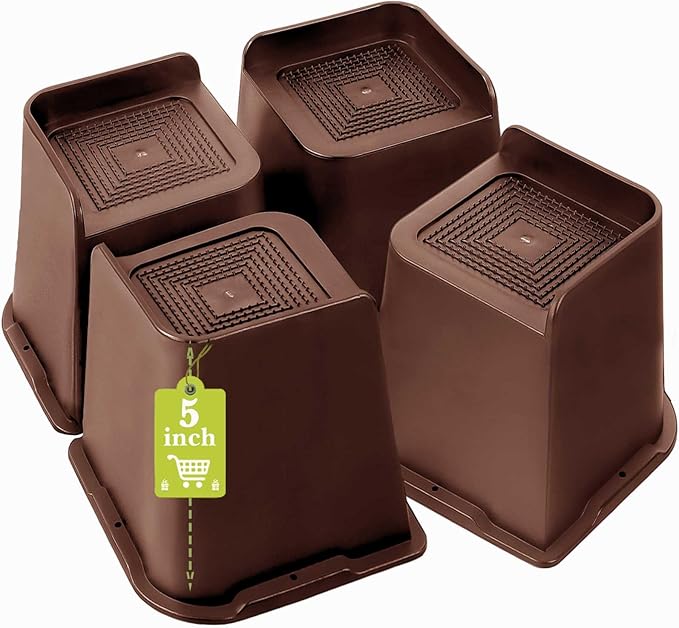 Bed Risers 1 inch, 2 inch, 3 inch, 4 inch, 6 inch, 8 inch Heavy Duty, Oversized Furniture Riser for Couch Sofa Table Chair Leg Frame Dorm, Support up to 6000 Lbs (Chocolat Brown 4 Pack, 5 inch)