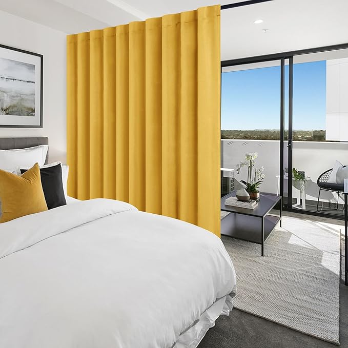 Hiasan Room Divider Curtains Patio Sliding Door Blackout Curtain Privacy Room Thermal Insulated Noise Reduction Panel with Back Tab & Rod Pocket for Bedroom Partition(80 x 84 Inches, Yellow)