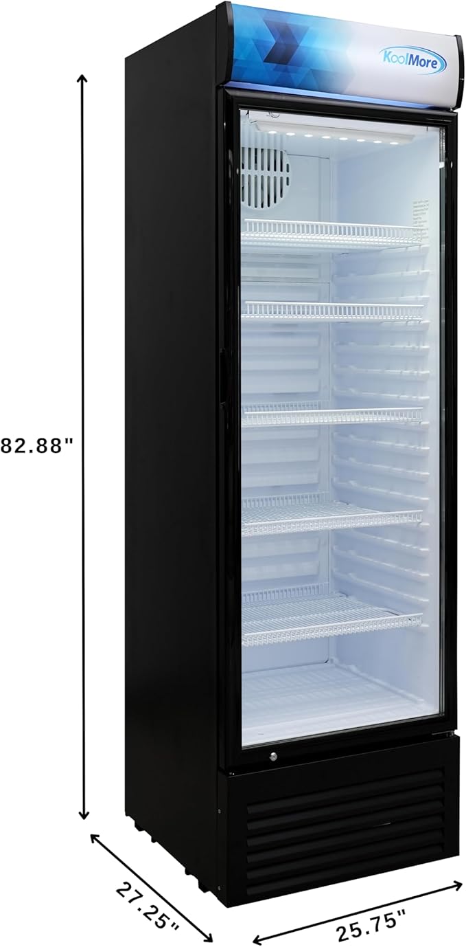 KoolMore 26 in. Commercial Glass Door Merchandiser Refrigerator with LED Lights, 15 cu. ft. in Black, ETL Listed (KM-MDR-1GD-15C)