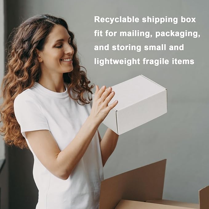 MEBRUDY 9x6x4 Inches Shipping Boxes Pack of 25, White Corrugated Cardboard Box for Mailing Packing Literature Mailer