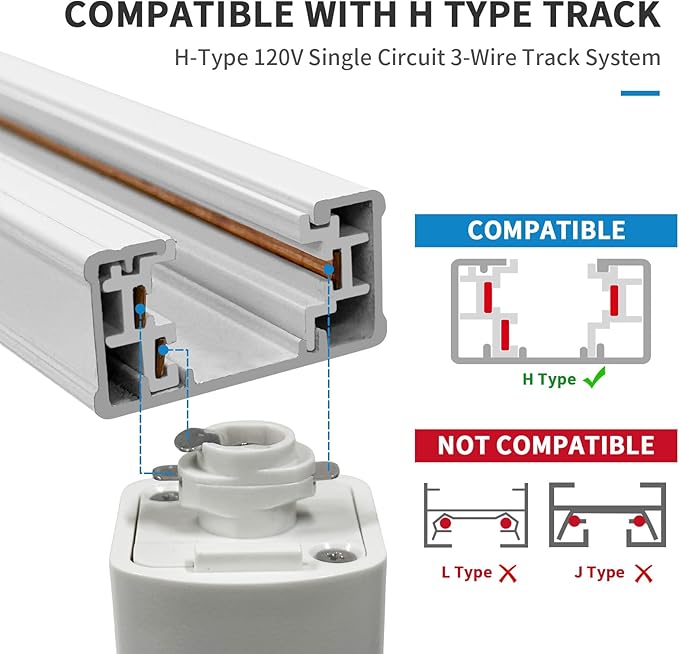 6-Light LED Track Lighting Kit with 6.6FT H Type Track Lighting Rail, Dimmable Track Lights Modern Kitchen Track Lighting Fixtures Ceiling Spot Light 2700K-5000K, CRI90+, 36° Beam 10W 800lm, White