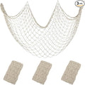 Patioland Decorative Fishing Net 2 Pack, 80x40 Inch Large Beige Fish Net Decor for Wall, Photo Display, Nautical Mermaid Pirate Ocean Themed Beach Hawaii Under the Sea Party Decorations