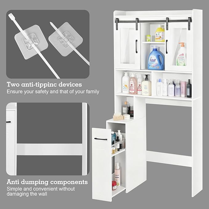 Extendable Rolling Drawer-Style Toilet Storage Cabinet. Conveniently Mobile. Sliding Storage Doors. Adjustable Shelving. Compact Bathroom Storage. Toilet Paper Holder. Bathroom, Toilet, Laundry Room