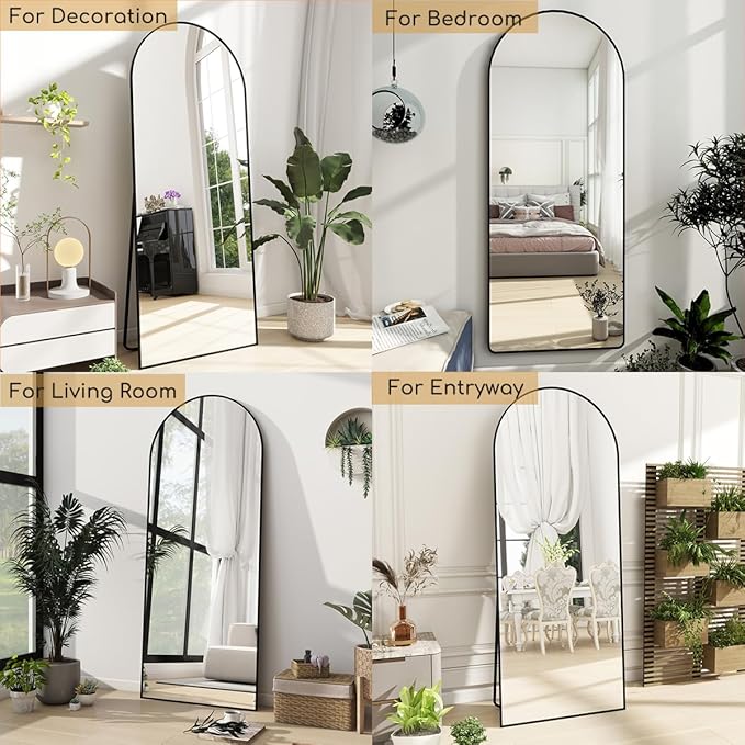TinyTimes 70''x26'' Full Length Mirror, Large Arched Floor Mirror with Stand, Oversized Wall Mirror, Full Body Mirrors Standing Leaning for Living Room, Bedroom (Black)