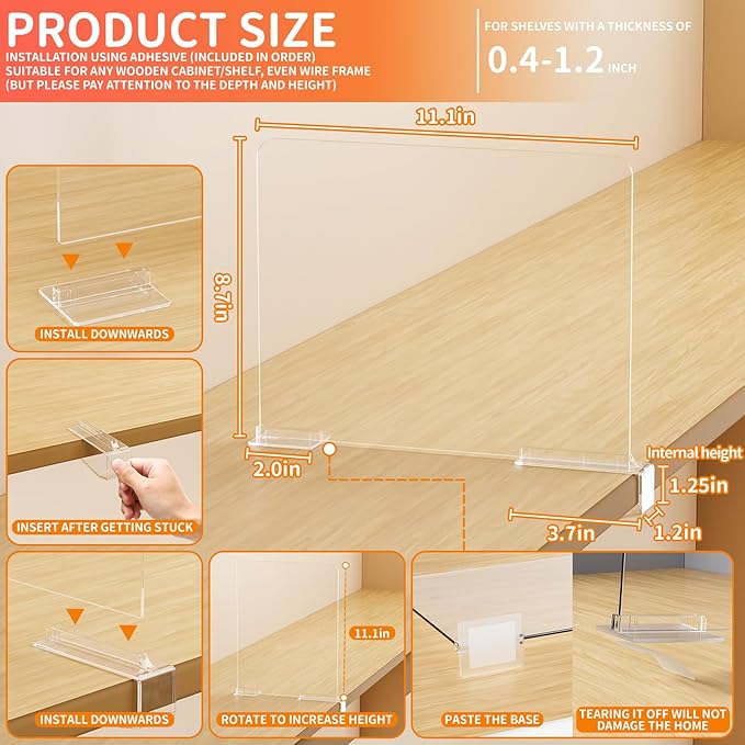 Yieach 4 Pack Towel,Sweater,Purse Organizer and Acrylic Shelf Dividers for Closet Organization - Adjustable Height - Vertical Shelf Separators for T Shirt,Clear Closet Shelf Divider for Wood Shelves