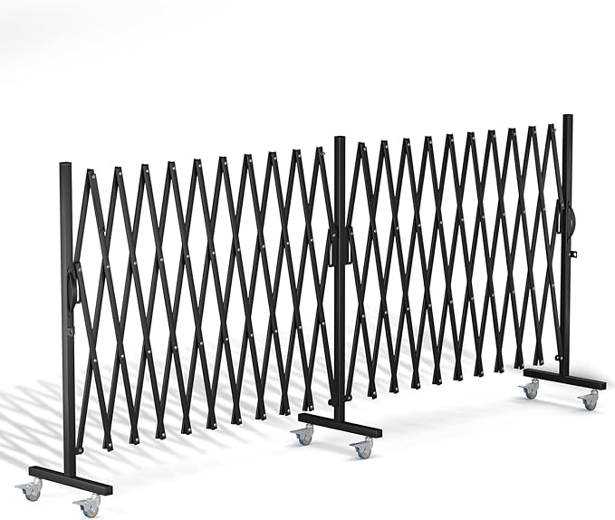 Expandable Barricade Gate,200" Metal Safety Barrier Gate with Casters,Accordion Garden Yard Outdoor Indoor Fence Folding Security Dog Gates Wall Mount,Black