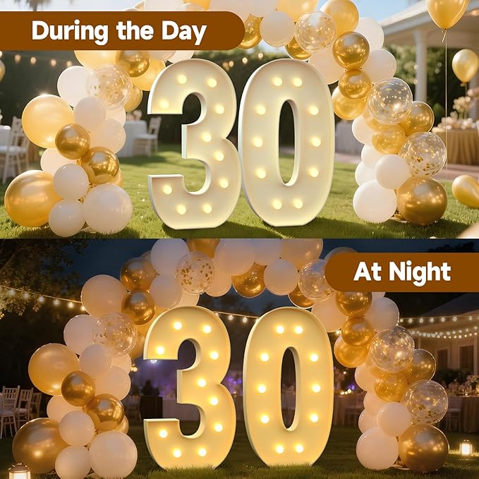 Mixifox 4FT Marquee Numbers 30, Large Light up Number 30 for Birthday Party Supplies, Sign, Backdrop, Happy 30th Birthday Decorations for 30 Years Old Women Men