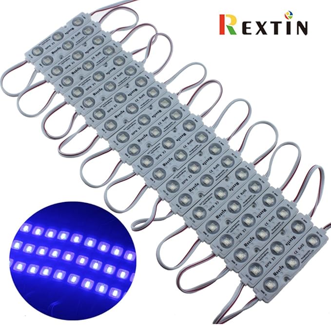 REXTiN Super Bright 200pcs 3 LED Module Blue 5050 SMD 66-72LM Each Module Waterproof Decorative Light for Letter Sign Advertising Signs with Tape Adhesive Backside