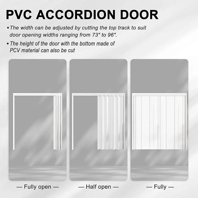 73"-96" x 80" Accordion Doors Interior - Three Installation Options, Vinyl PVC Bifold Accordion Closet Doors, Includes Door & Mounting Hardware, Handle, Temporary Folding Door for Doorway Pantry