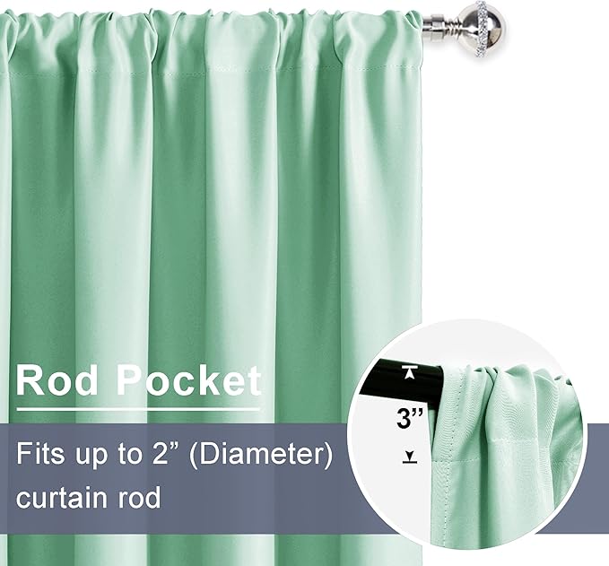 JIUZHEN Blackout Curtains for Bedroom - Thermal Insulated Noise Reducing Privacy Short Curtain for Living Room, Set of 2 Panels with Tiebacks, 42 x 45 inches Long,Mint Green