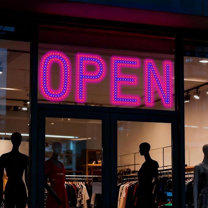 LED Open Sign for Business, exTopGoal 30"x10" Large Ultra Bright Open Signs with Remote Control, Dimmable Window Sign for Store Shop Storefront - Red&Blue
