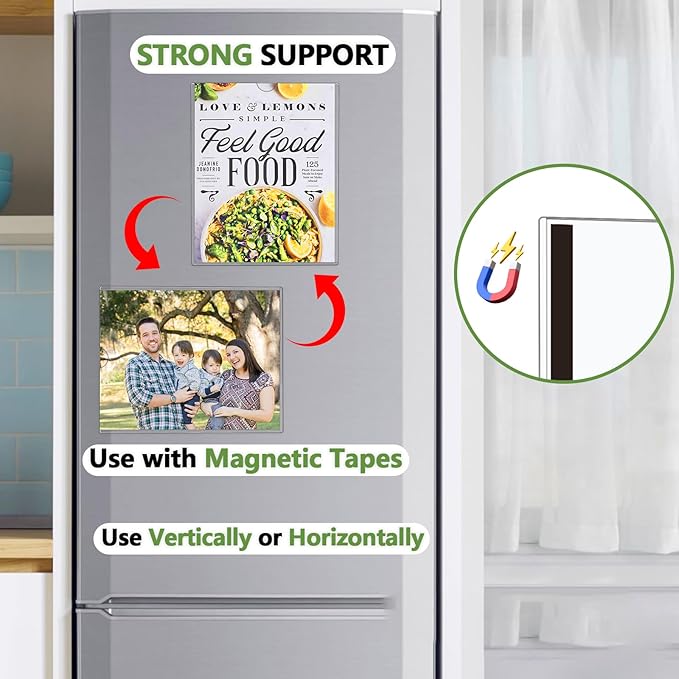 5pcs Wall Sign Holder 8.5"x11" Magnetic Sign Holder, Rigid Print Protectors with Magnet Strips and Adhesive Strips, Wall Mount Plastic Paper Holder for Office Store Home Window Display (Clear)