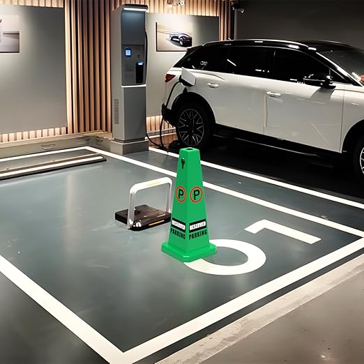 Plastic Traffic Cones, 4-Sided Message Cones, Road Safety Parking Cones, Standing Traffic Warning Signs for Cleaning Area, Garage, No Entry (8, Reserved Parking, Large)