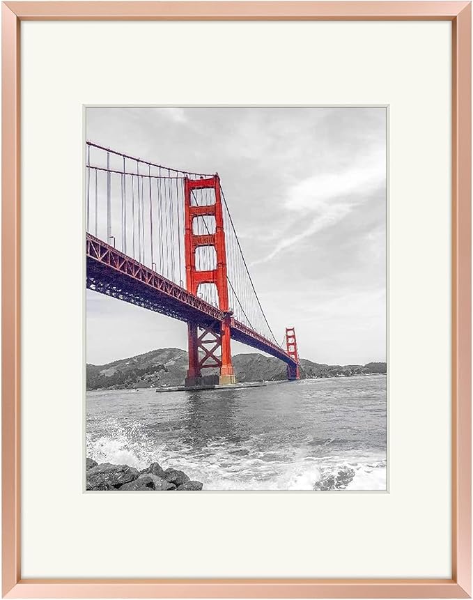 Frametory, 11x14 Metal Picture Frame with Mat for 8x10 Picture & Real Glass, Aluminum Photo Frame Collection (Rose Gold, 1 Pack)