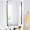 36x24 Mirror Rectangle Wall Mounted Aluminum Metal Frame Square Mirrors for Entryway Girl Bedroom Bathroom Living Room 36 24 inch Pink Rose Gold