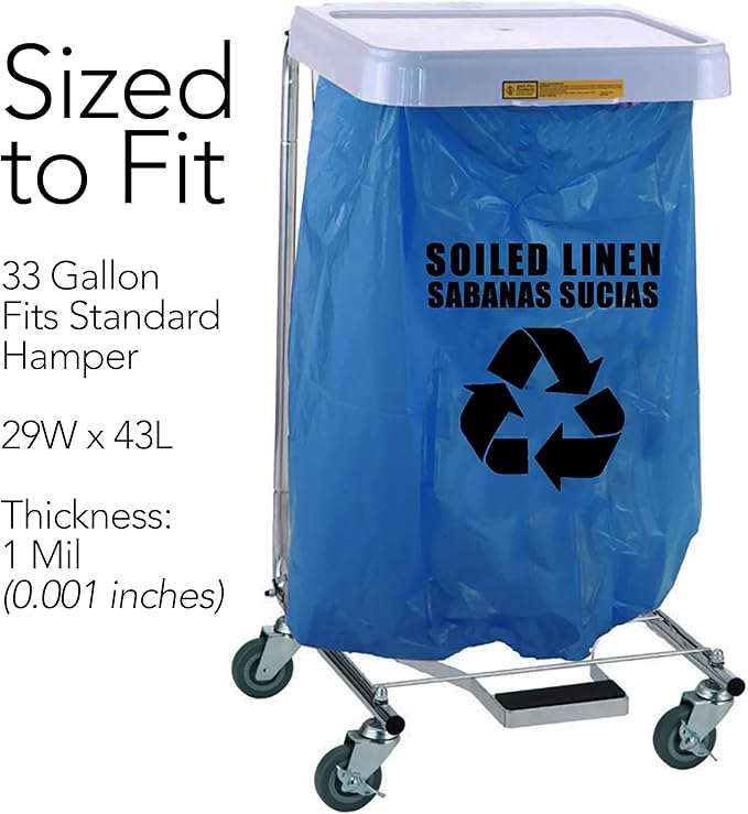 RESILIA Heavy Duty Soiled Linen Bags - Hospital Waste Disposal, Laundry Bag, Trash Liner, Sanitary Storage, OSHA Approved, Dark Blue, 33 Gallon, 29" W x 43" L, 1 Mil, 0.001 Inch, 25 Bags, Made in USA
