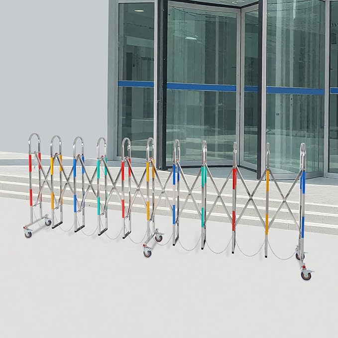 Expandable Metal Barricade, Safety Barrier with Casters 1.1x5M Portable Mobile Gate Stainless Steel Fence for Garage Construction Site Traffic Control (Colorful)