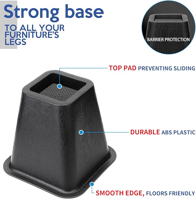 Bed Riser/Furniture Lift Bed/Bed risers/Furniture Lifter/Table risers/Frame Risers Create Under Bed Storage Heavy Duty for Furniture Height Adjustment (Black 9 Pack, 6 Inch)
