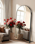 EOGOW 71" x 28" Arched Full Body Mirror,Standing or Leaning Tempered Glass Shatterproof Full Length Mirror with Stand for Bedroom Living Room Entryway,Black