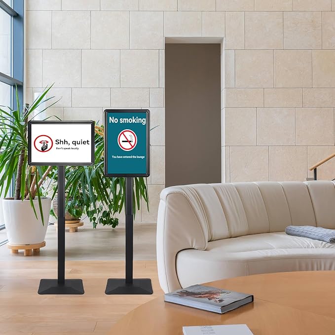 Heavy Duty Pedestal Sign holder floor stand Adjustable Sign Stand for Vertical and Horizontal view Poster Stand with Aluminum Frame for Display 8.5 x 11 inch