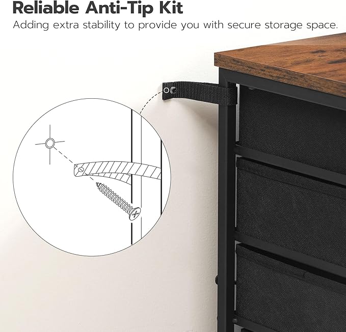 HOOBRO 5-Drawer Chest, File Cabinet, Office Cabinet with Drawers, Rolling Printer Stand for Living Room, Home Office, Nonwovens Drawer, Easy Assembly, Rustic Brown BF50WJ01