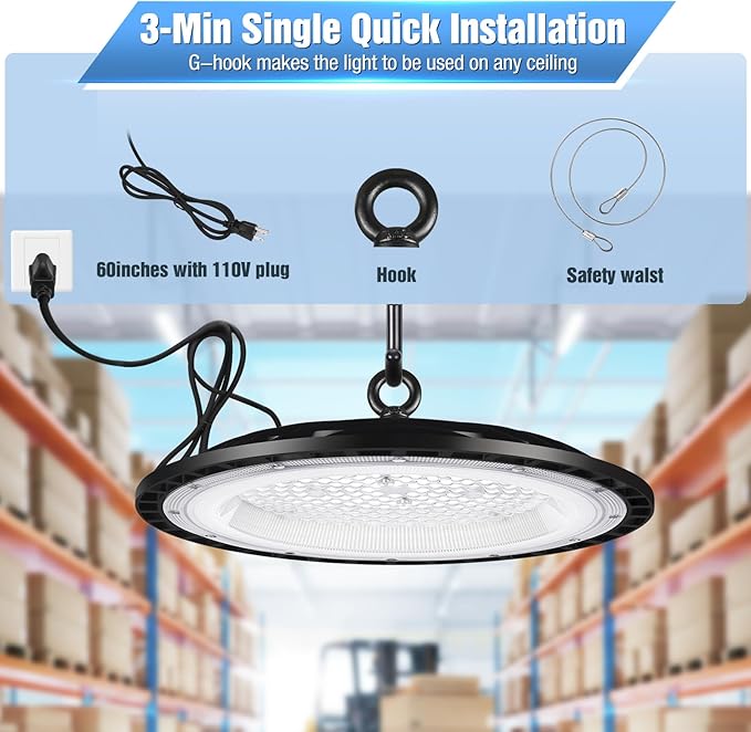 6 Pack 240W UFO Led High Bay Light Fixture,120VAC,40000LM,5000K Daylight Commercial Shop Bay Lighting,[1050W MH/HPS Equiv.] US Plug Area Lighting for Warehouse/Barn/Gym/Factory/Workshop