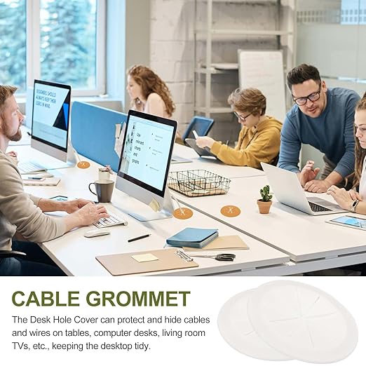 PATIKIL Desk Grommet 2-3/8", 4 Pcs Round Cable Grommet Cord Hole Cover with Adhesive Tape Flexible Table Wire Organizer for Office Home Table Countertop, Light Gray