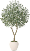 Olive Trees Artificial Indoor,8Ft Large Faux Plants,Tall Fake Tree with 18in White Round Planter,Full & Lush Faux Olive Tree for Home Decor Living Room, Office or Bedroom,Housewarming