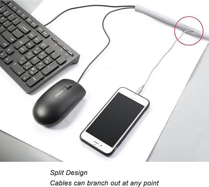 CrocSee 25ft - 1.25 inch Braided Cable Management Sleeve Cord Protector - Self-Wrapping Split Wire Loom for TV/Computer/Home Theater/Engine Bay - White