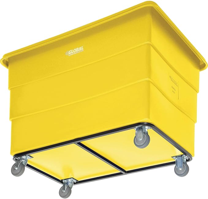 Global Industrial 20 Bushel Plastic Bulk Box Truck, Steel Chassis Base, 1200 lbs. Capacity, 4" Non-Maring Rubber Casters, Yellow, 50-2/5"L x 34-3/5"W x 35-3/5"H
