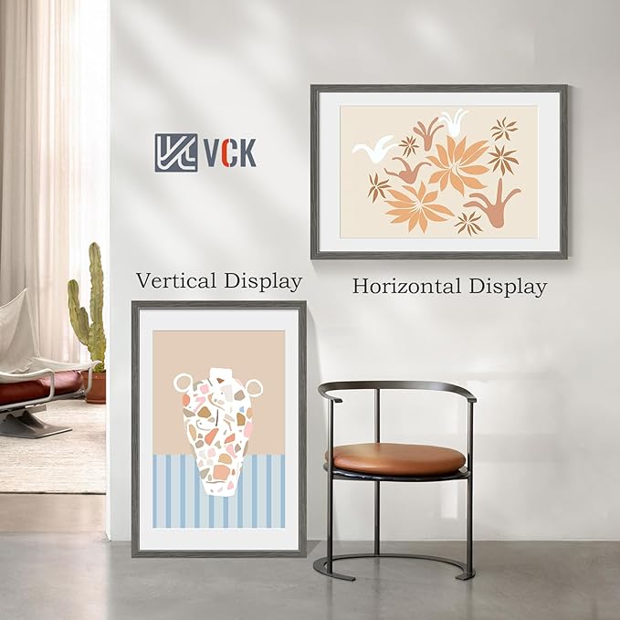 VCK 20x30 Poster Frame 2 Pack - Grey, High-End Wood Picture Frames with Polished Plexiglass, Display 16x24 Photo with Mat or 20x30 without Mat, Art Gallery-Quality, Wall Hanging, Grey