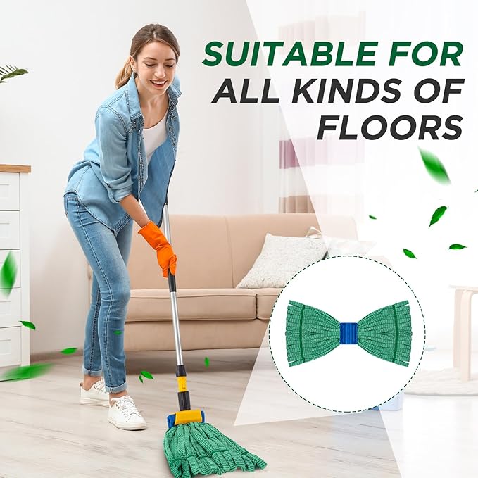 Hushee 20 Pack Large Microfiber Tube Mop Heads 18 oz Heavy Duty Commercial Industrial Wet Mop Head Refill Reusable Machine Washable Looped End Mopheads for Hardwood, Tile, Laminate Floors, Green