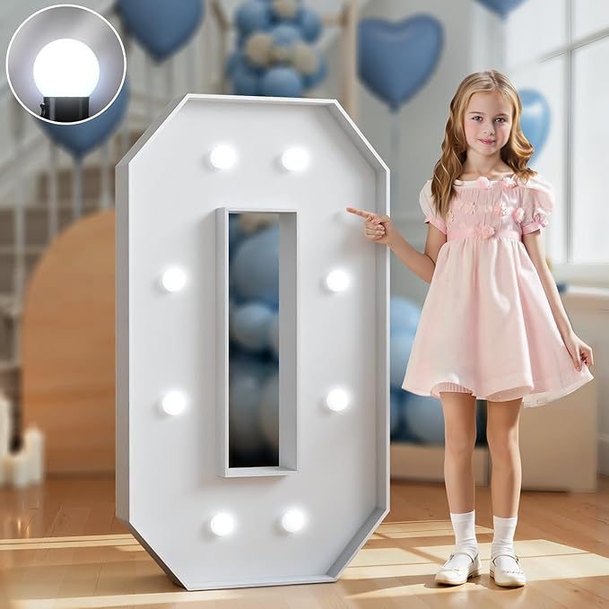 Marquee Numbers 3 Feet Tall Big Light Up Numbers 30th 40th 50th Birthday Decorations Graduation Decorations 2025 White Anniversary Party Decor Large Cardboard Prop Backdrop Sign 0