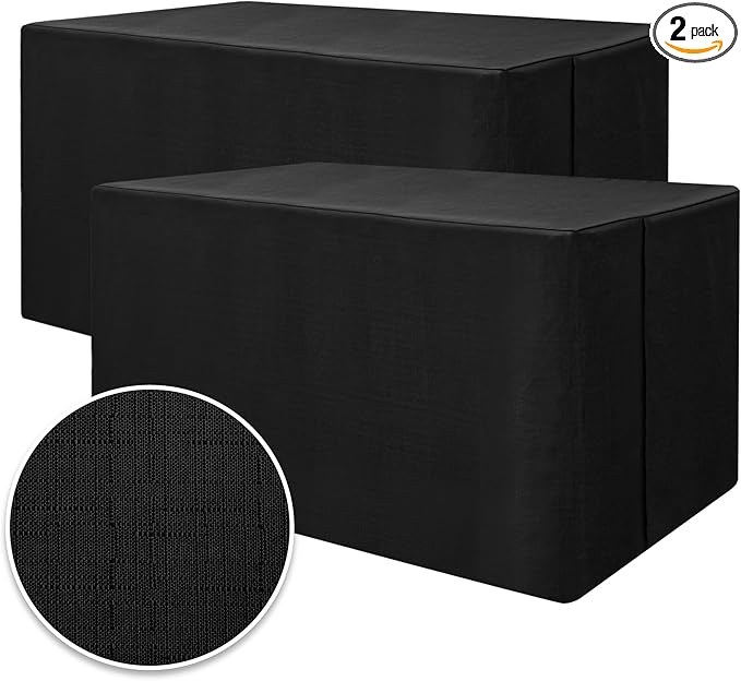 HolidayIdeas 2 Pack Fitted Table Covers Rectangle - 48 x 24 Inch - Black Linen Textured Tablecloths for 4 Foot Tables, Fabric Tableclothes for Party, Wedding, Trade Show